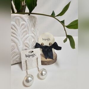 Bijoux Bar Earring Duo – Black Bow & Pearl Drop Statement Earrings NWT